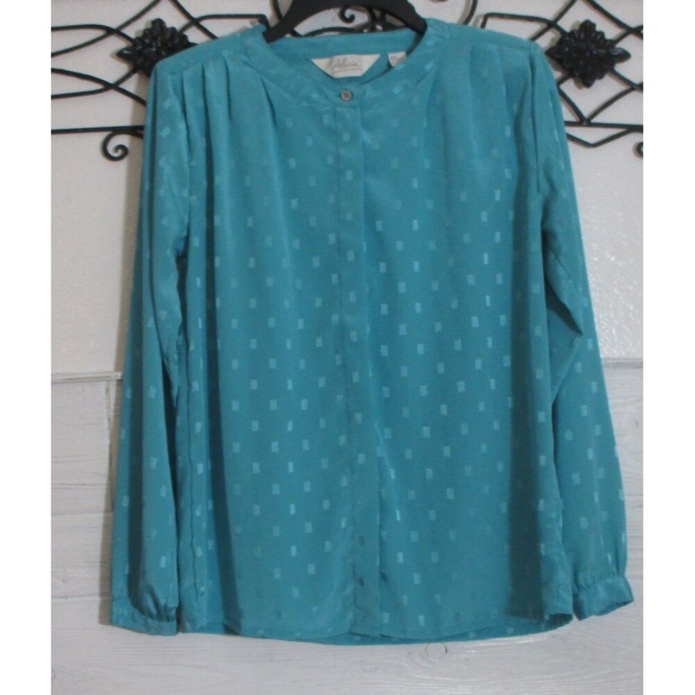 Vintage Alicia Blouse Size 8 Long Sleeve Teal Button Up